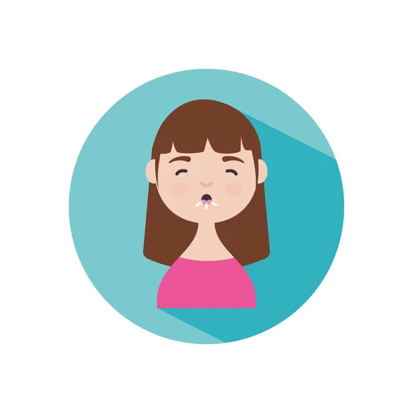 Coronavirus symptoms concept, cartoon woman coughing icon, block style — Stock Vector