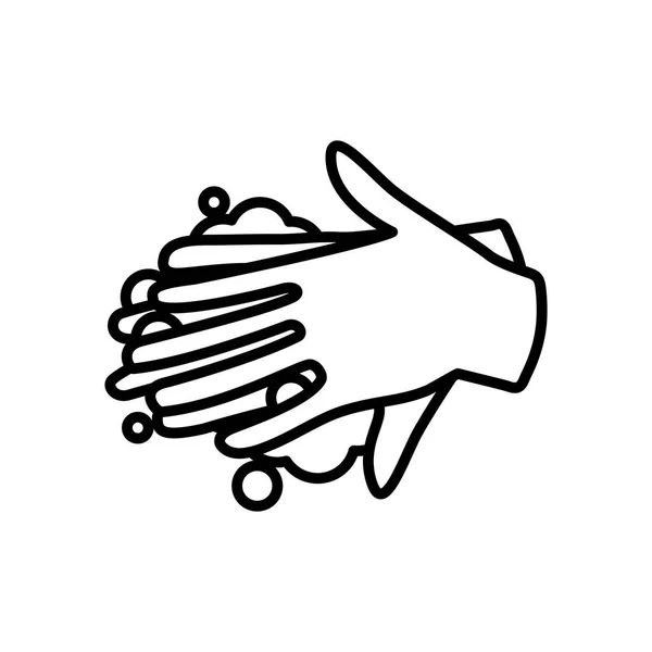 Concepto de lavado de manos, manos con icono de agua jabonosa, estilo de línea — Vector de stock