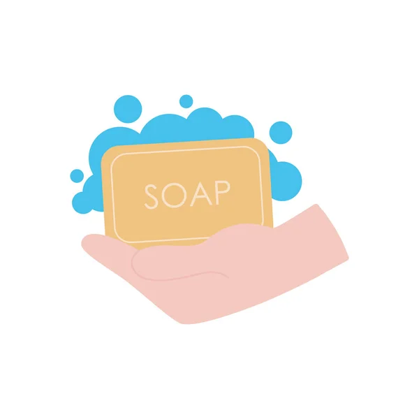 Hand with soap bar icon, flat style — Stock Vector