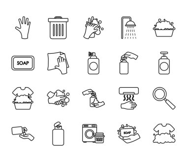 sabun şişesi ve hijyen ikonu seti, satır biçimi