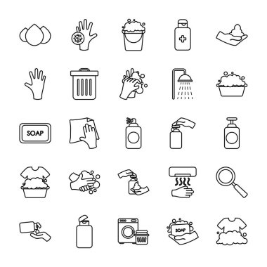 temizlik kovası ve hijyen ikonu seti, satır biçimi