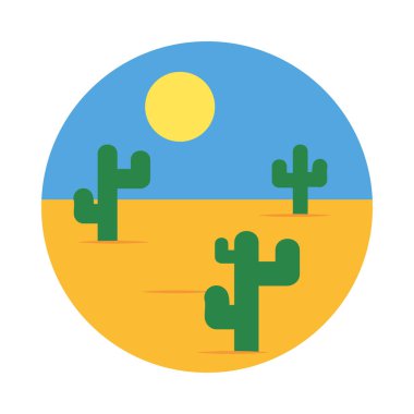 Düz kaktüslü çöl manzarası.