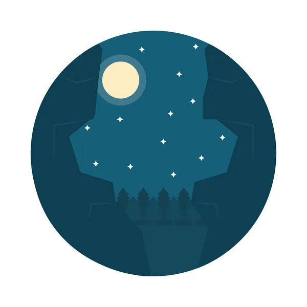 Stjärnklar natt landskap ikon, platt stil — Stock vektor
