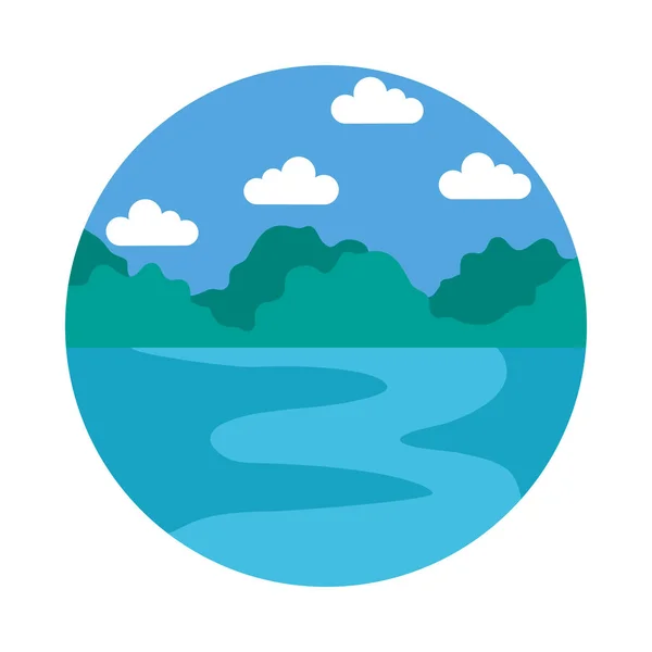 Icono del paisaje del océano y el cielo, estilo plano — Vector de stock