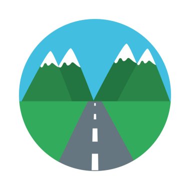 Yol ve karlı dağlar, düz stil