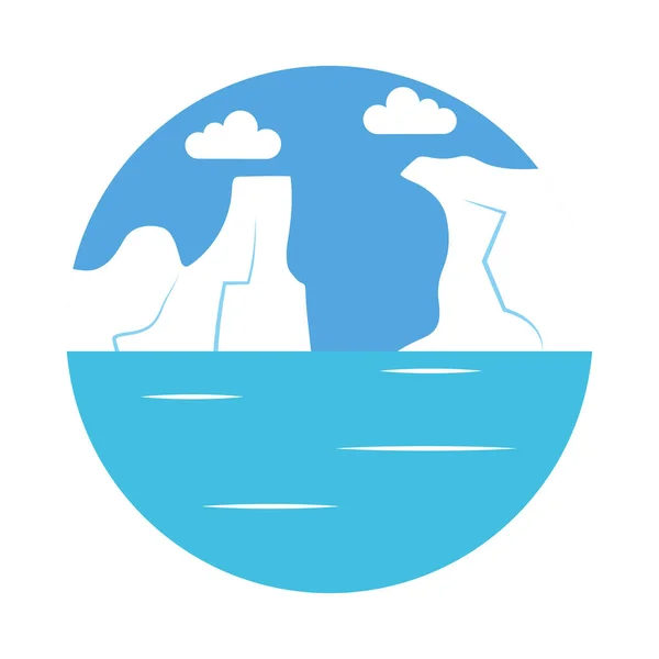 Jéghegyek és óceáni táj ikon, lapos stílus — Stock Vector