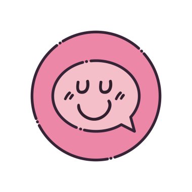 Mutlu çizgi film yüzü doldurma biçim vektör tasarımı ile iletişim balonu