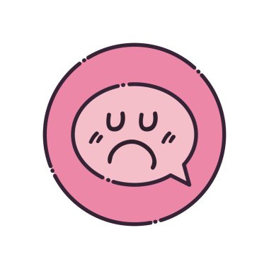 Hüzünlü çizgi film yüzü doldurma biçim vektör tasarımı ile iletişim balonu