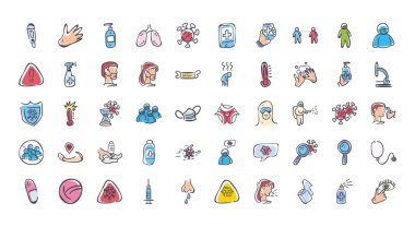 Tıbbi bakım ve covid 19 virüs doldurma biçim ikonu vektör dizaynı