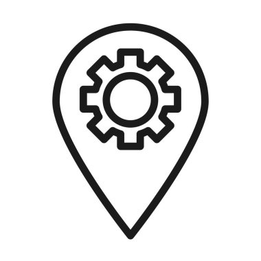 Seo ve pazarlama online konsept, konum pin dişli tekerlek simgesi, satır biçimi