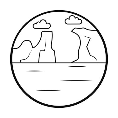 Buzdağları ve okyanus manzarası ikonu, çizgi tarzı