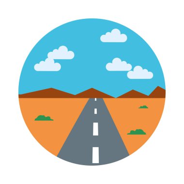 Çöl yolu manzara ikonu, düz stil