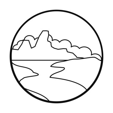 Nehir ağzı okyanus manzarası, çizgi tarzı