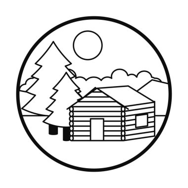 Orman manzarası kabin ve çam ağaçları, sıra tarzı