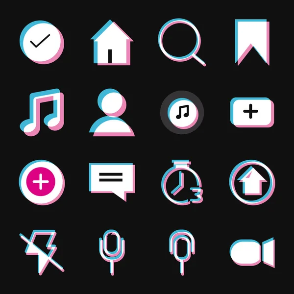 Tik tok aligerar icono de estilo conjunto de vectores de diseño — Vector de stock