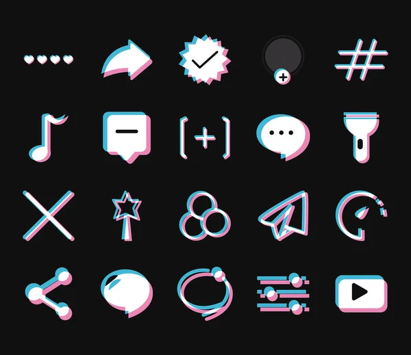 Tik tok aligerar icono de estilo conjunto de vectores de diseño — Vector de stock