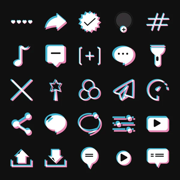 Tik tok aligerar icono de estilo conjunto de vectores de diseño — Vector de stock