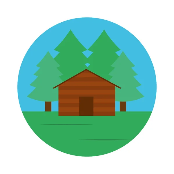 Árboles y cabaña icono del paisaje, de estilo plano — Vector de stock