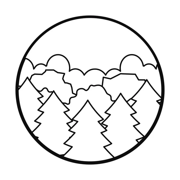 Árboles de pinos, icono del paisaje forestal, estilo de línea — Vector de stock