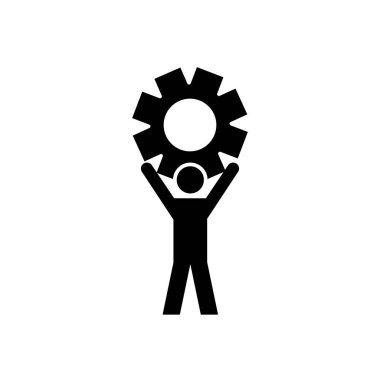 Piktogramcı elinde bir vites kutusu tutuyor, siluet tarzı.