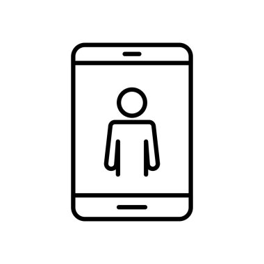 pictogram adam ile akıllı telefon ekranda, satır biçimi