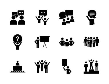 konuşma baloncukları ve pictogram insanlar simge seti, siluet biçimi