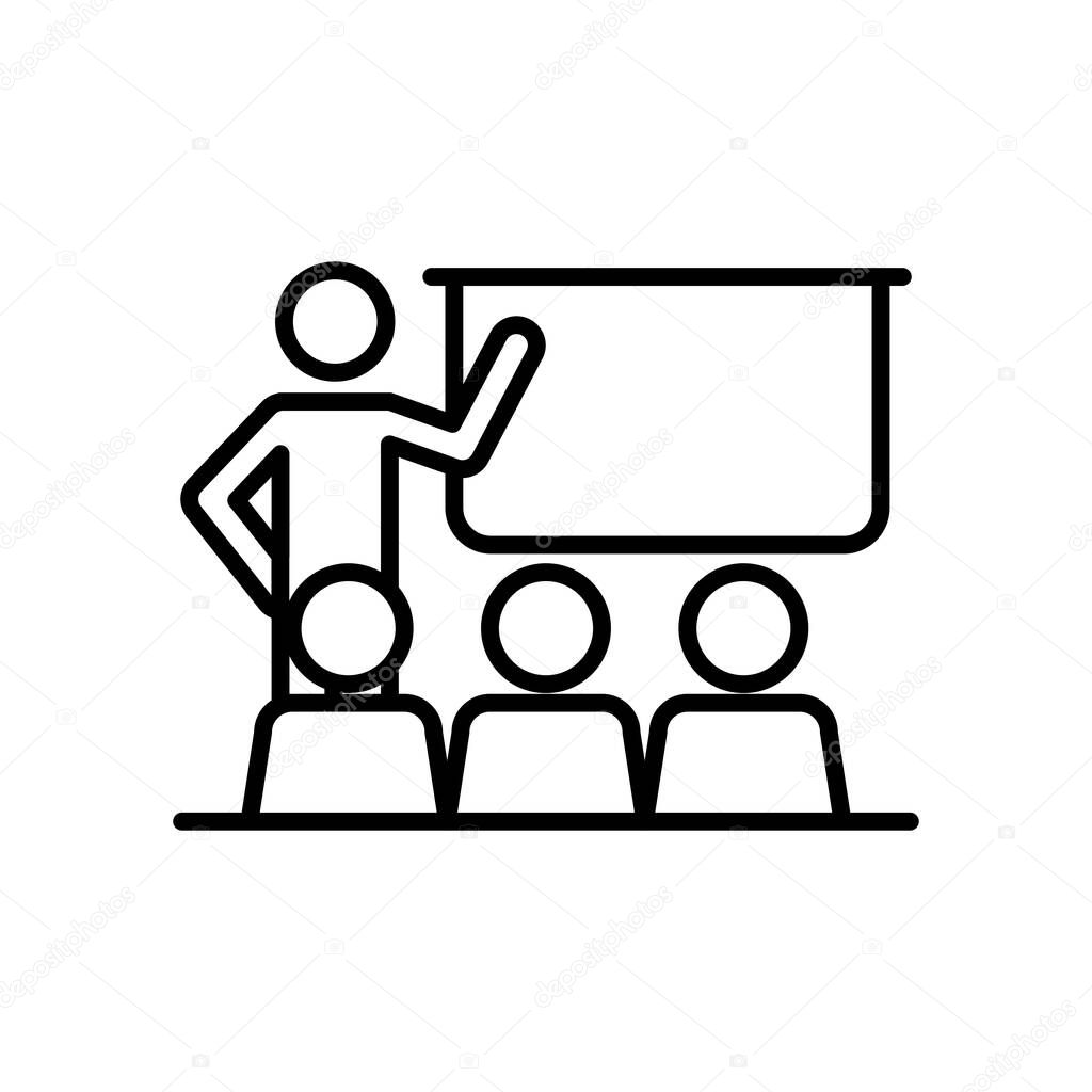 pictogram teacher at classroom with students, line style
