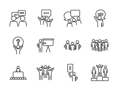 konuşma baloncukları ve pictogram insanlar simge seti, satır biçimi