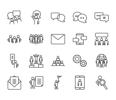 pictogram insanları ve konuşma baloncukları simge seti, satır biçimi