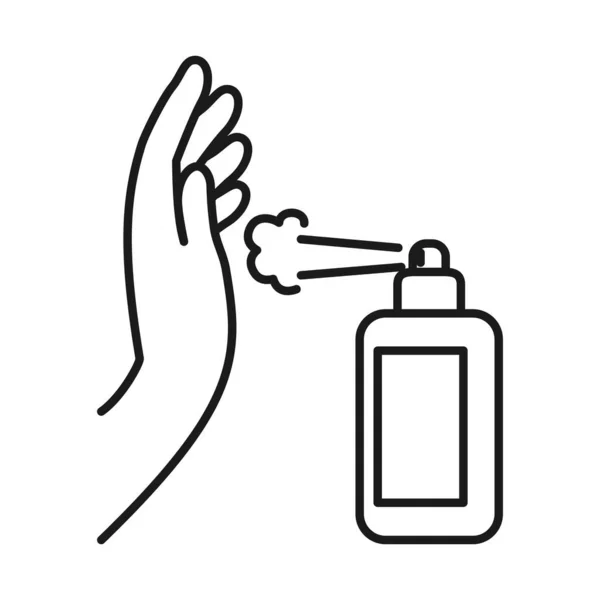 Main avec pulvérisation antibactérienne peut, style ligne — Image vectorielle