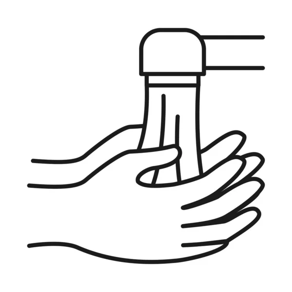 手洗いの概念、手と水の蛇口、ラインスタイル — ストックベクタ