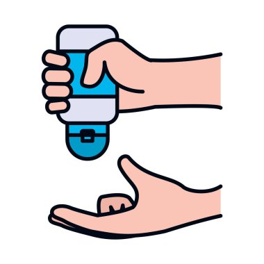 Bir sabun şişesi simgesi, çizgi ve dolgu stili tutan el