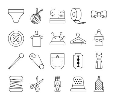 makas ve dikiş simgesi seti, satır biçimi