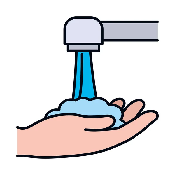 El yıkama konsepti, el ve su musluğu simgesi, çizgi ve dolgu biçimi — Stok Vektör