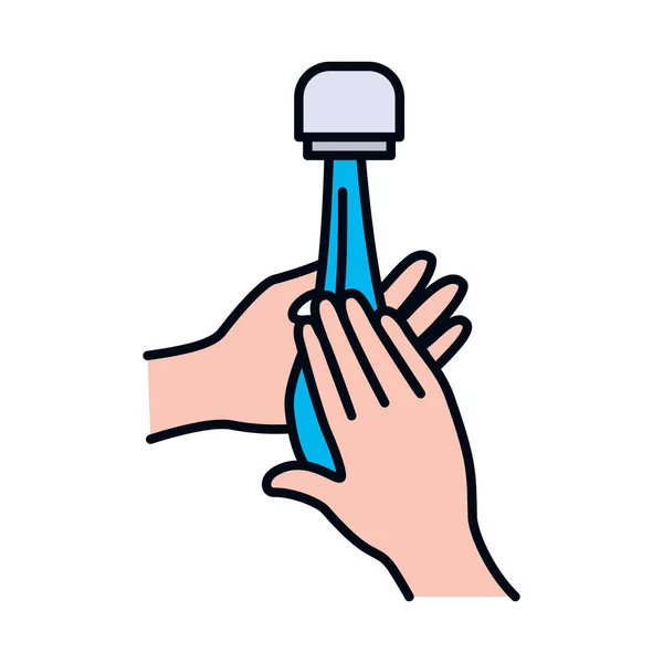 Lavar as mãos e torneira de água ícone, linha e estilo de preenchimento —  Vetores de Stock