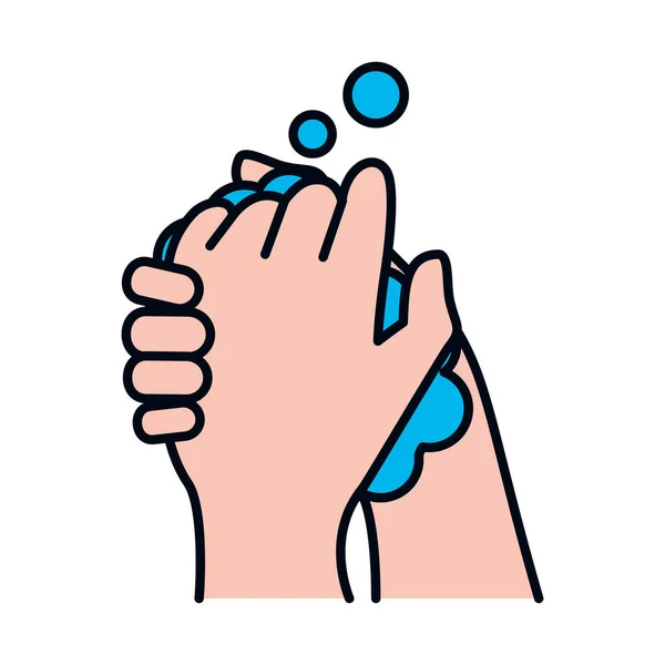 Lavage des mains avec du savon et de l'eau, style ligne et remplissage — Image vectorielle