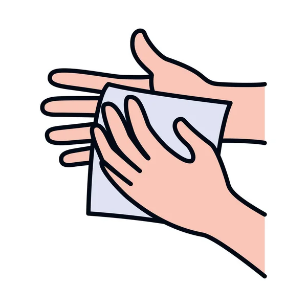 Руки сушать паперовим рушником, лінією і стилем заповнення — стоковий вектор
