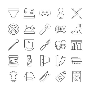 İğneler ve dikiş simgesi seti, satır biçimi