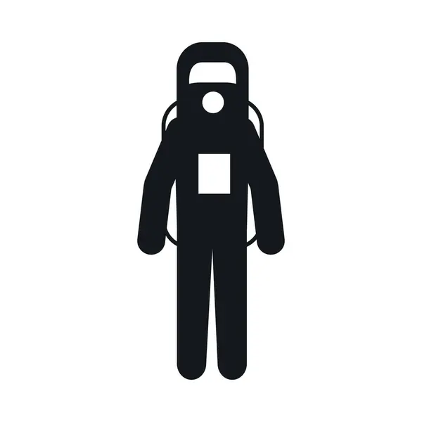 Piktogram muž s antibakteriálním ochranným oblekem, silueta styl — Stockový vektor