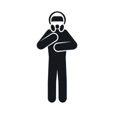 Maskeli adam maske takıyor. Solunum cihazı, siluet tarzı.