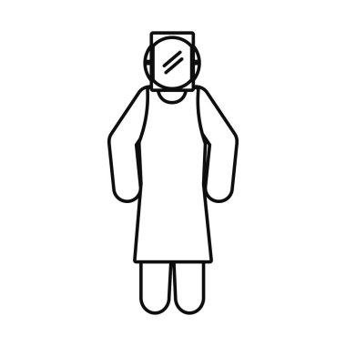 Yüz maskesi ve önlüğü olan bir piktogram işçisi.