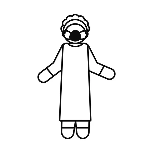 Piktogram žena s ochrannou maskou a oblek, linie styl — Stockový vektor