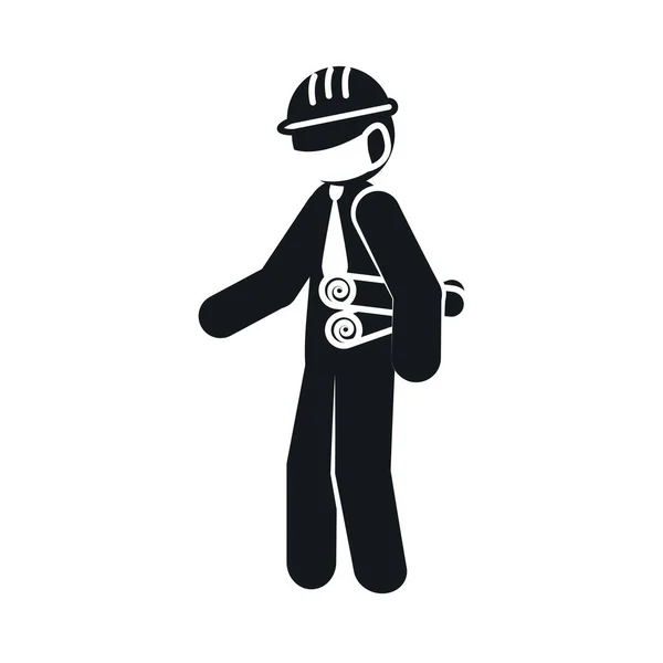 Moteur pictogramme avec casque de sécurité et masque de protection, style silhouette — Image vectorielle