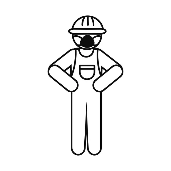 安全ヘルメットと保護マスク、ラインスタイルのピクトグラム建設労働者 — ストックベクタ
