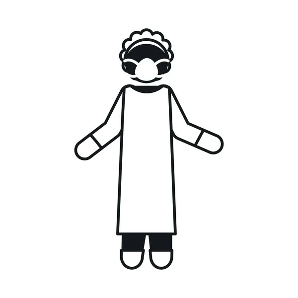 Pictogramme femme avec masque et costume de protection, style silhouette — Image vectorielle