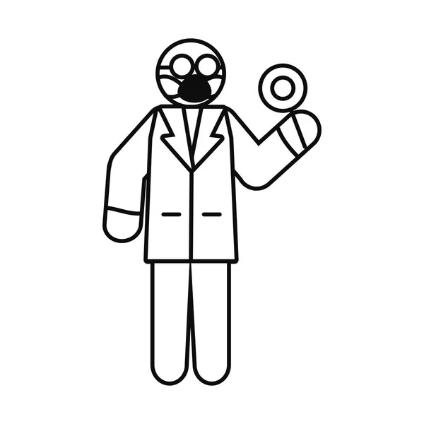 Pictogramme médecin debout avec masque de protection et tenant une loupe, style ligne — Image vectorielle