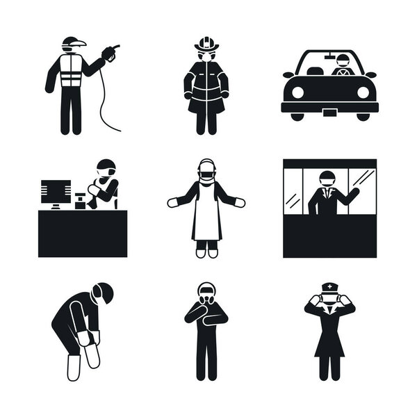 nurse and essential workers icon set, silhouette style