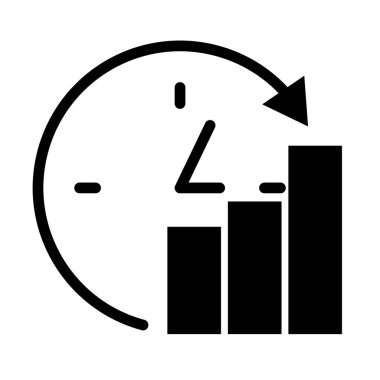 saat ve çubuk grafik çizelgesi simgesi, siluet biçimi
