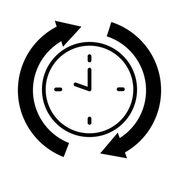 Reloj con flechas de sincronización alrededor, estilo silueta — Vector de stock