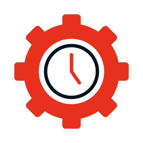 Reloj en el icono de forma de rueda de engranaje, media línea medio color estilo — Vector de stock